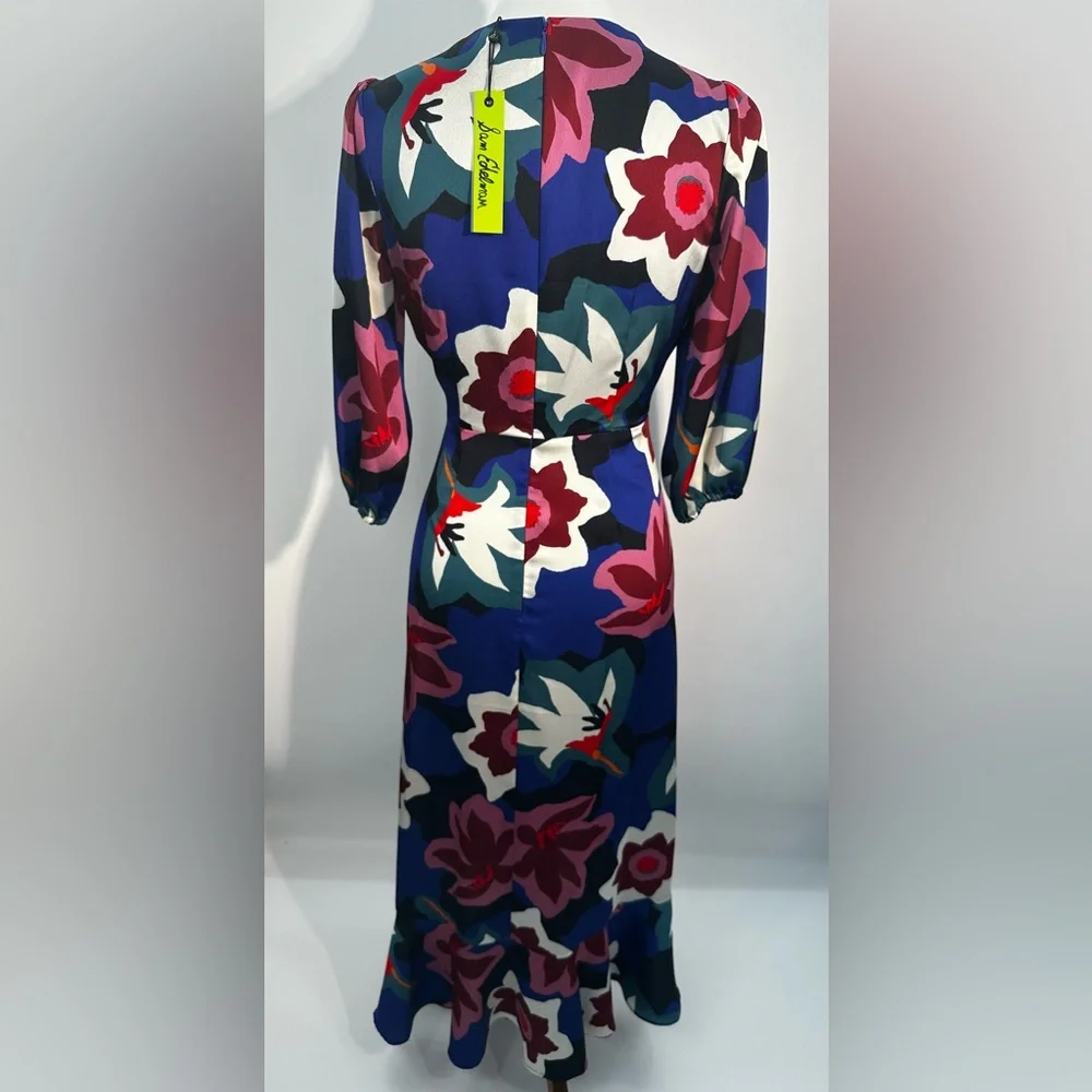 Sam Edelman Matisse Floral Faux Wrap Midi Dress Cobalt Multi 3/4 Sleeve - Picture 8 of 11